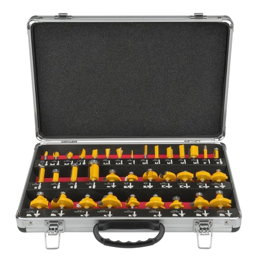 Topolenashop Set 35 Frese per Legno con Codolo 6 mm – Kit Frese per Fresatrice Verticale e Rifilatore, Frese Professionali per Scanalare, Rifilare, Sagomare e Decorare con Valigetta | 610113