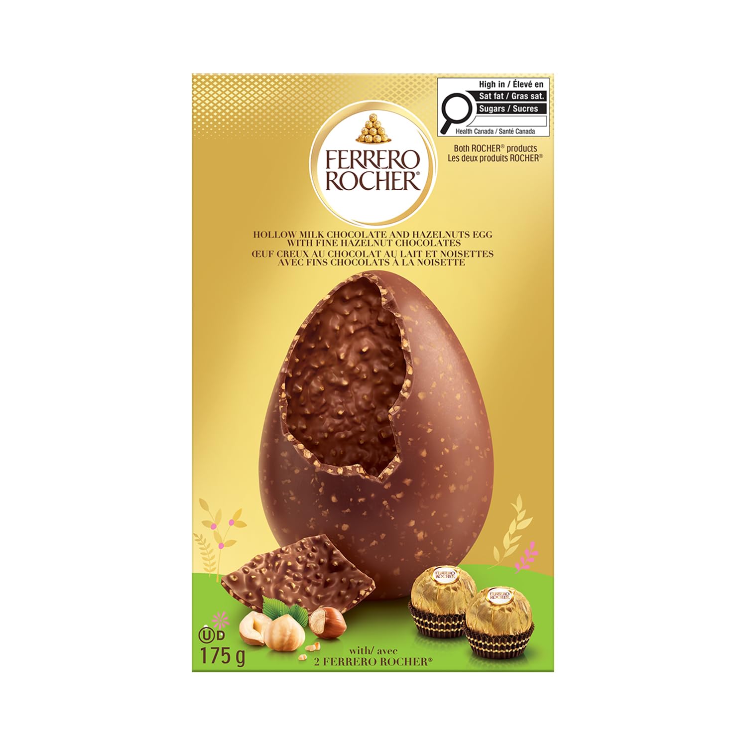 FERRERO ROCHER Hollow Hazelnut Milk Chocolate Egg with 2 FERRERO ROCHER Chocolates, 200g