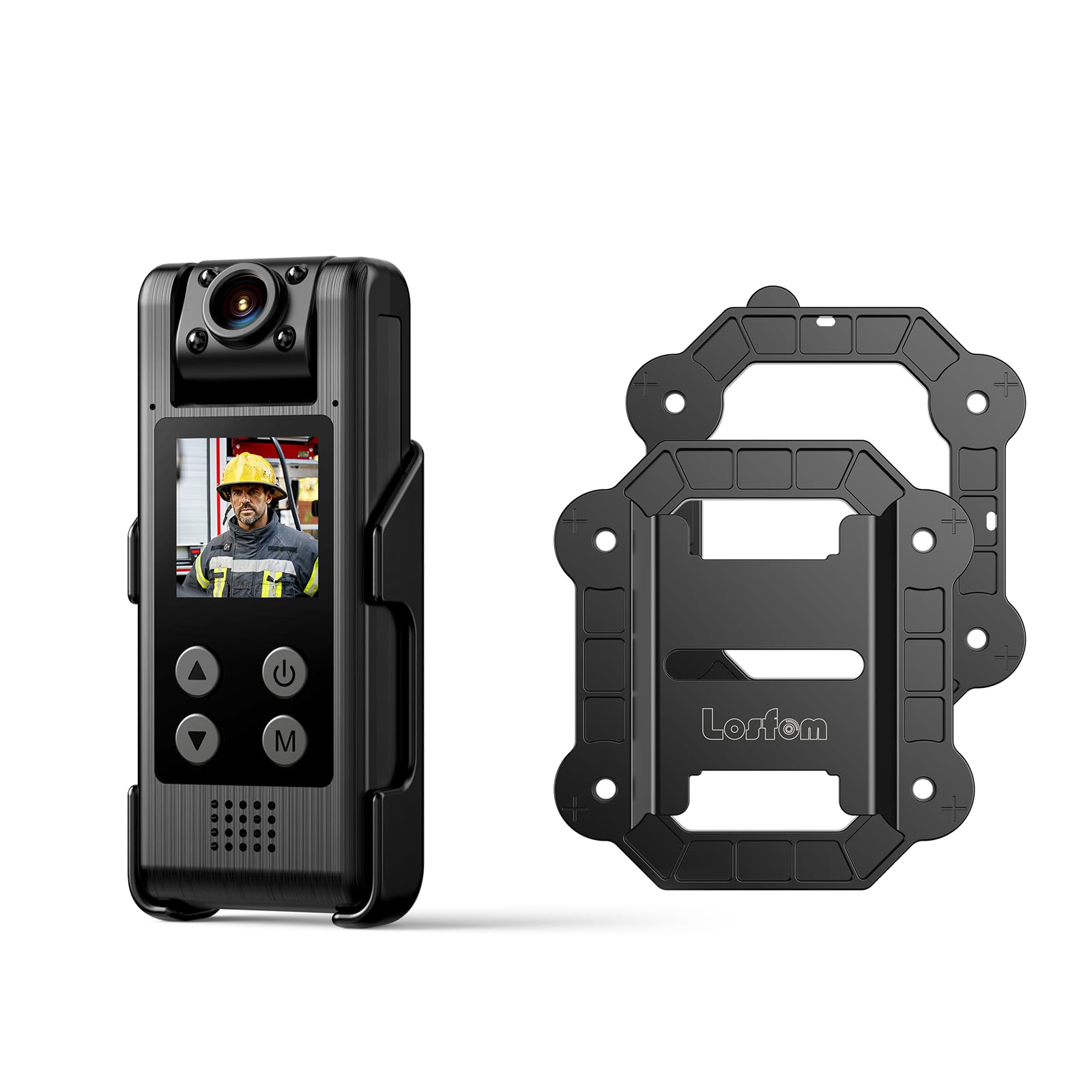 Losfom Bundle Z07 2K Body Worn Camera + Body Camera Magnet Mount, Universal Strong Magnetic Suction Back Clip with Rotate Clip for Work