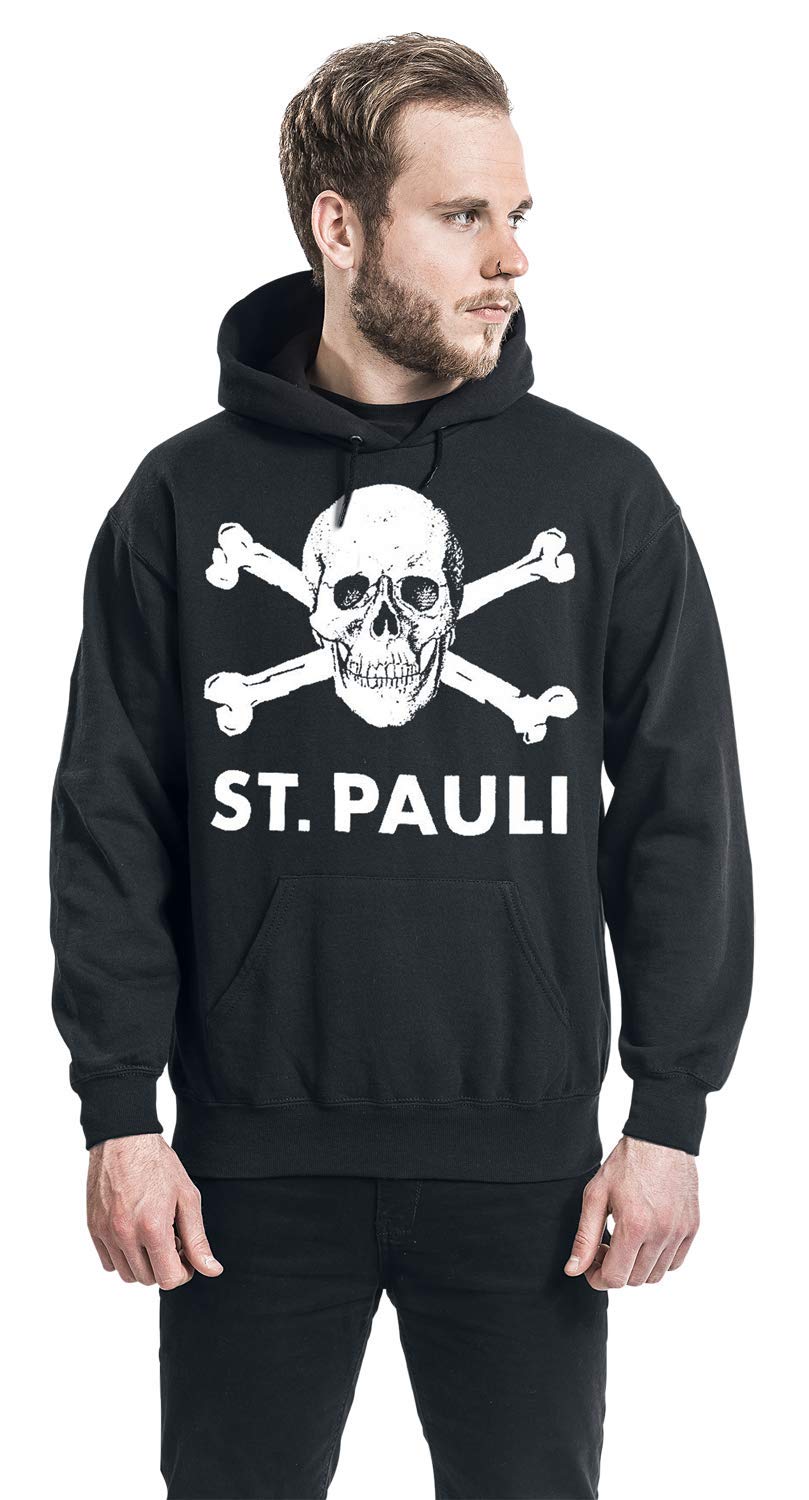 FC St. Pauli Skull I Men's Hoodie Black Fan Merchandise Football Sports Skulls, Black/White, l, SP0521, Schwarz/Weiß