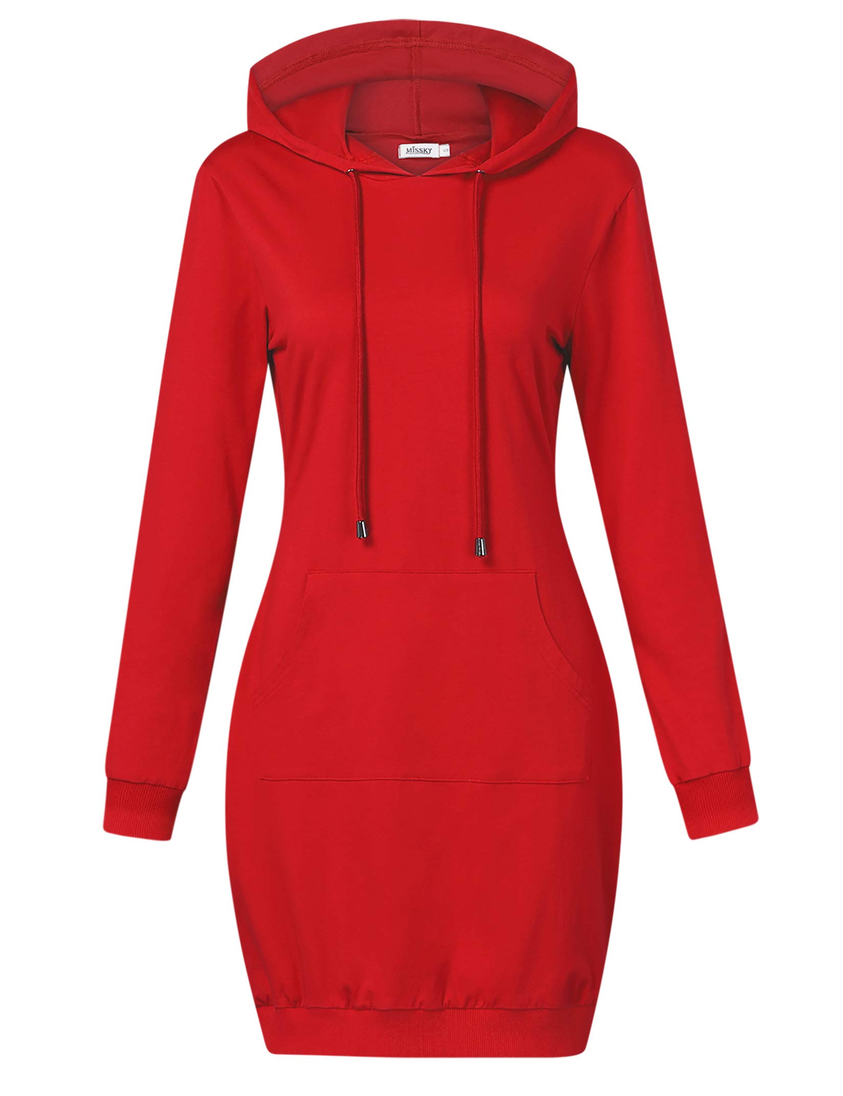 MISSKY Women's Pullover Hooded Kangaroo Pocket Sweatshirt Casual Hoodie Dress