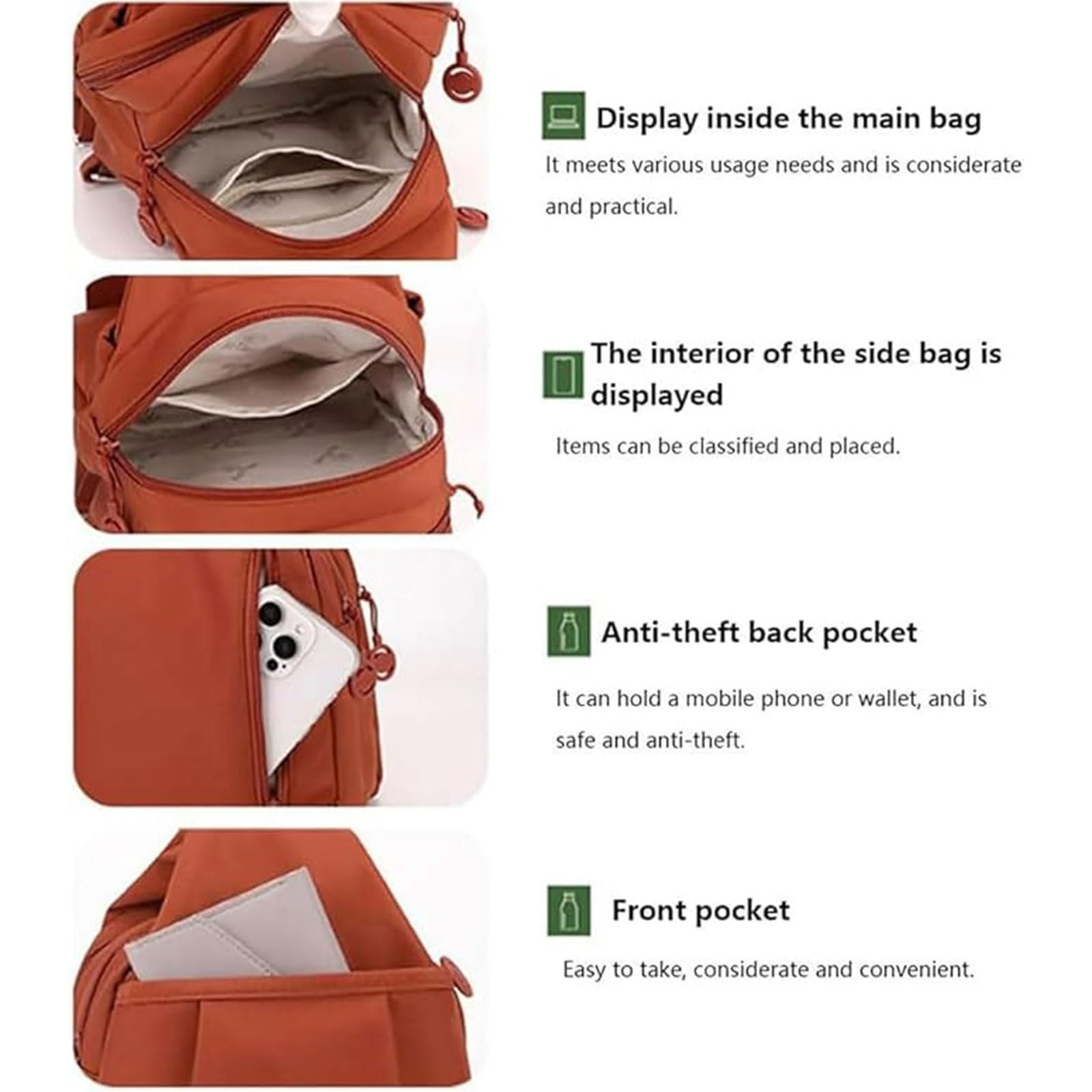 Mini Sac à Dos 3 en 1 Antivol Femmes Grande Capacité Oxford Bordeaux