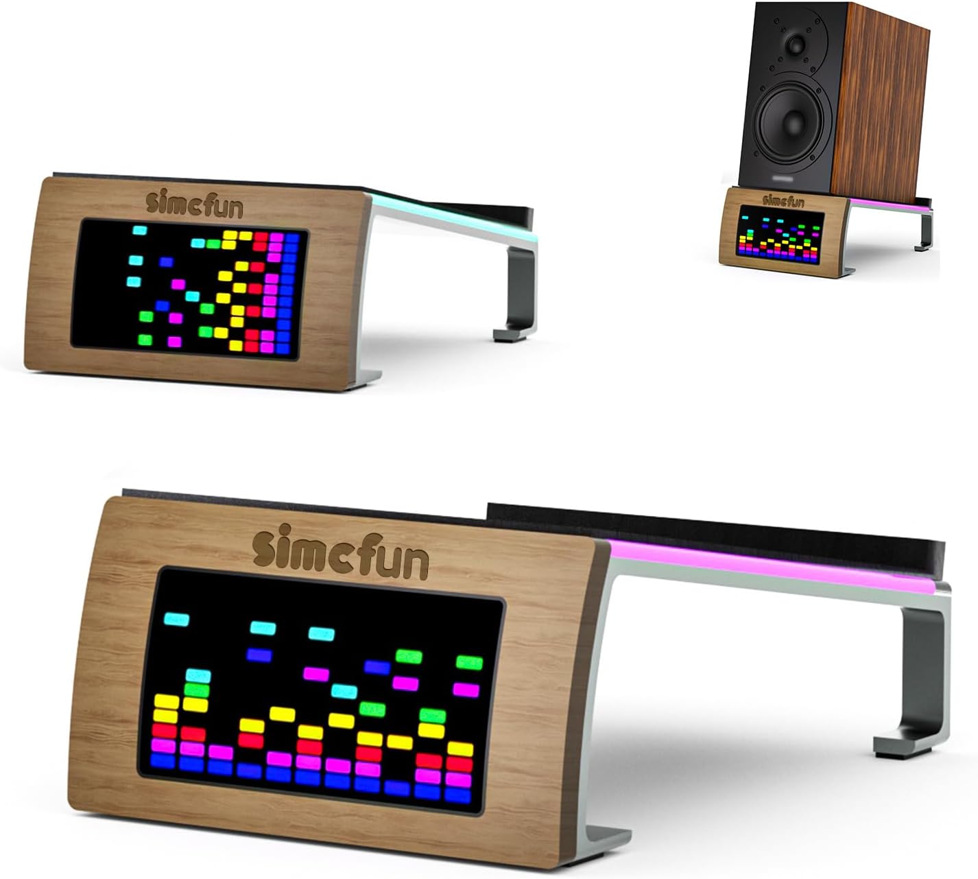 RhythmDance Desktop RGB Tilt Speaker Stands with Dynamic LED Light Display and Dual Charging Ports - 1 Pair