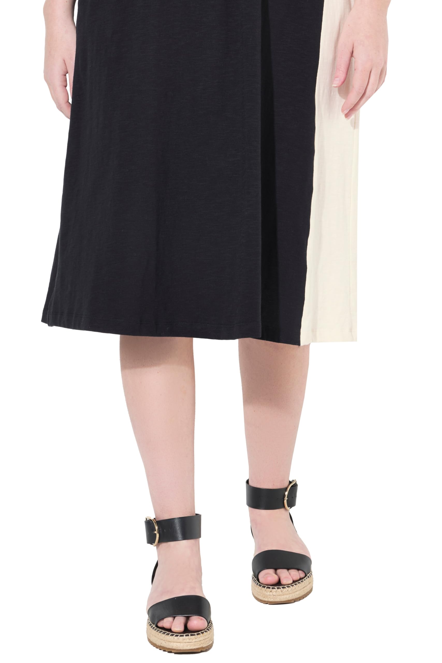 Ulla Popken Damen große Größen Übergrößen Plus Size Midirock, Zipfelsaum, Taschen, Elastikbund, Biobaumwolle 837495