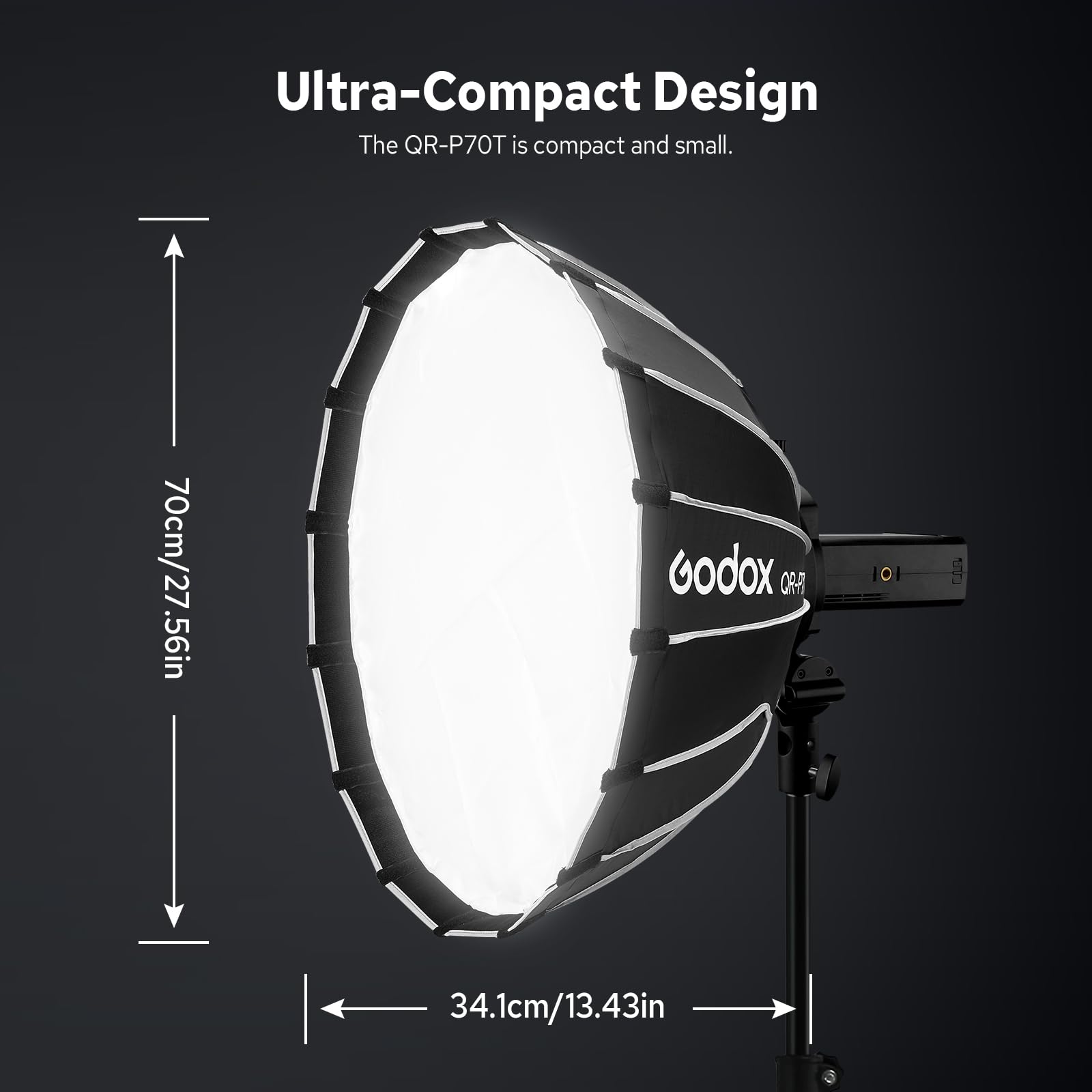 Godox QR-P70T 70 cm szybkie uwalnianie paraboliczny softbox z siatką o strukturze plastra miodu, softbox Bowens Mount z przednim i wewnętrznym dyfuzorem do Godox SL60W SL60IID SL100D LA150R LA300Bi