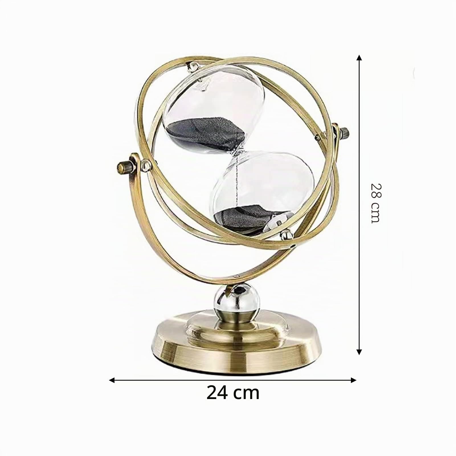 Sanduhr Groß Vintage, Messing, 60 Minuten, 360° drehbar, Schwarz | Versiegeltes Glas verhindert Auslaufen, doppellagige Rotation für flexible Blickwinkel, ideal als Geschenk für Büro