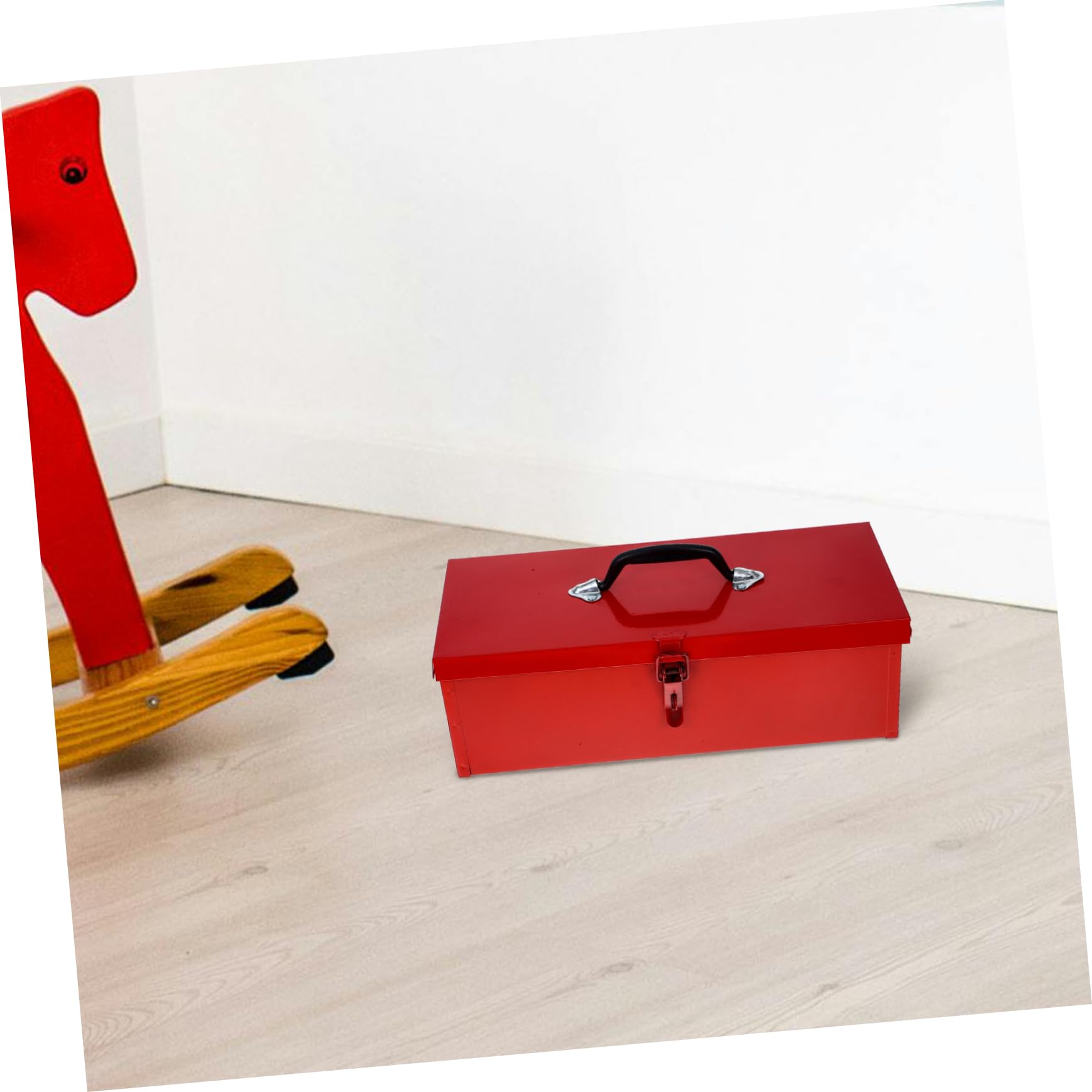 NUOBESTY Cassetta Porta Attrezzi Metallo in Lamiera di Ferro, Rossa, Capiente e Pratica, Maniglia Comoda e Chiusura Robusta per Officina e Casa Stile Casuale