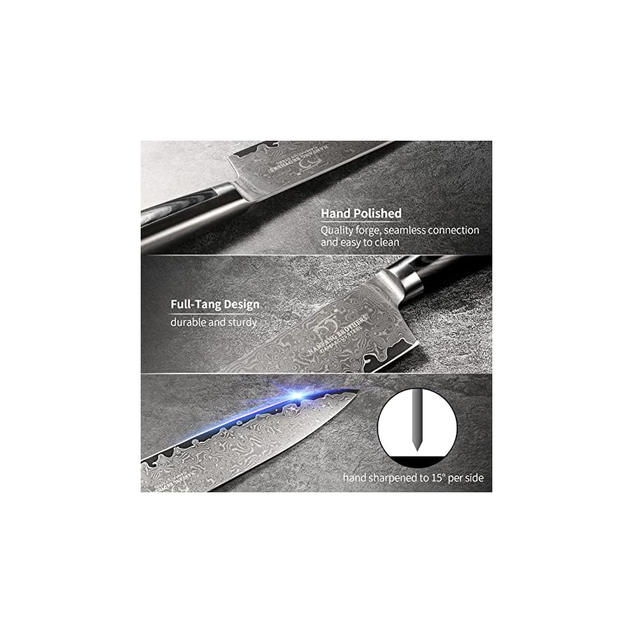 Chefs Knife Set with Gift Box, 4 Pieces Damascus Kitchen Knife Set, VG10 Steel Professional Knife Sets for Chefs, Knife Set with Non-slip Micarta Handle, Knife Sharpener and Chefs Knife