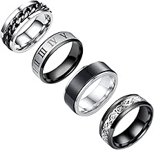 yfstyle Stainless Steel Ring Set (4pcs Band), Men's Wedding Rings, Cool Spinner Rings, Black, Silver, Gold, Blue, 8mm Width, Unisex