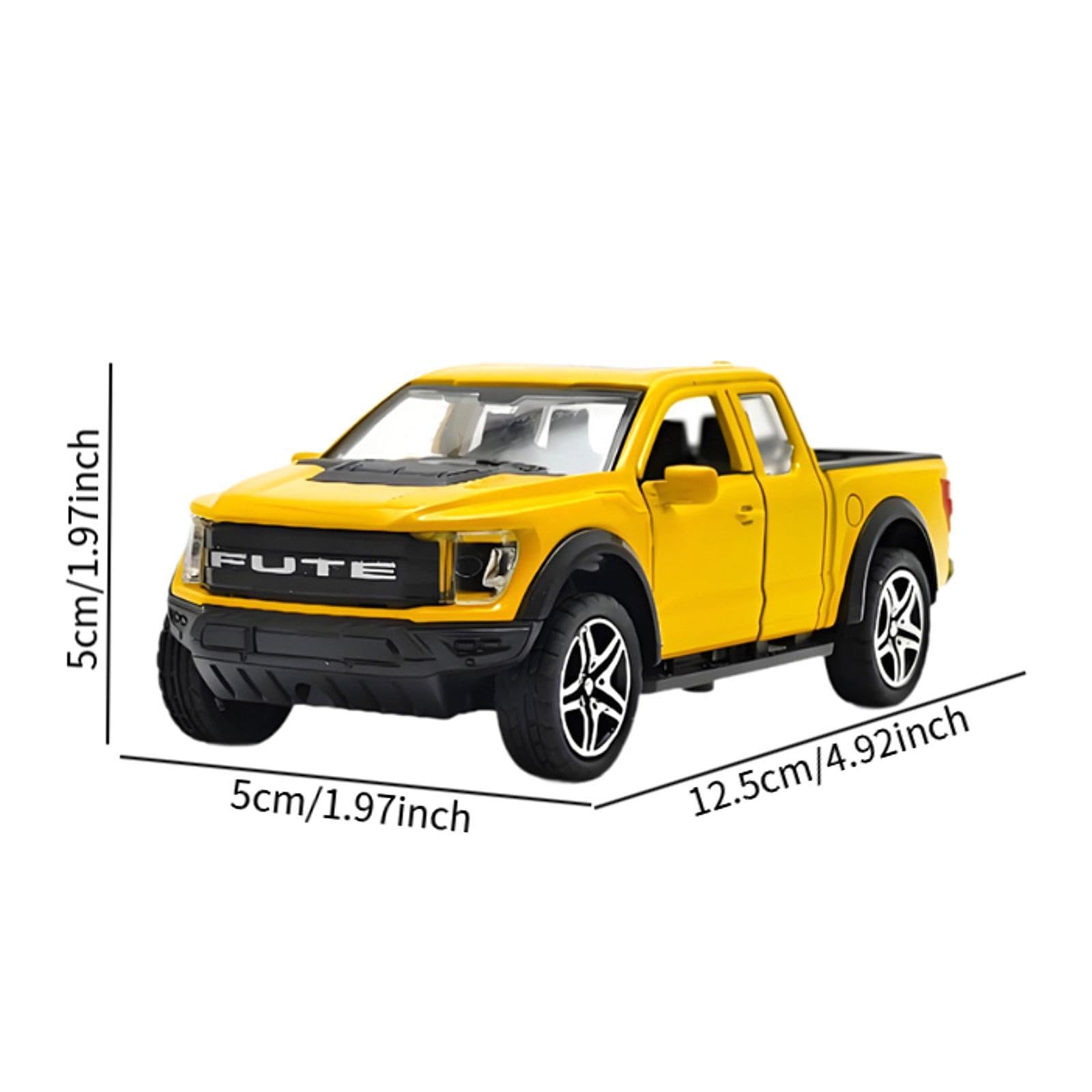 Sharplace Pickup in 1/36, Veicolo Giocattolo a trazione Posteriore, Modello di Auto in Miniatura Realistico da Collezione per Regali per Bambini di 3, 4, Giallo