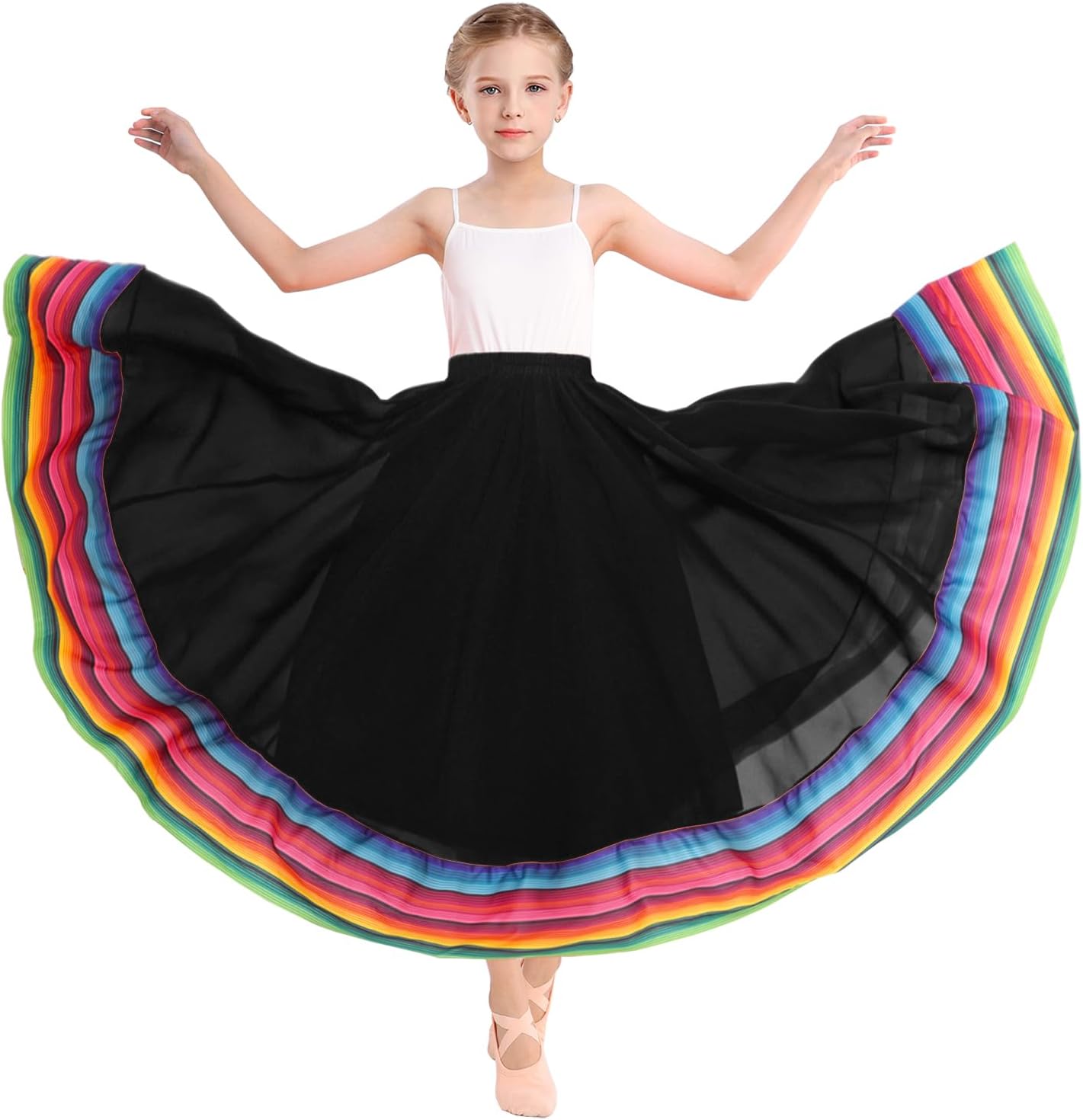 Girls Chiffon Swing Long Skirt for Lyrical Belly Folkloric Mexican Dance & Flamenco Dance Skirt