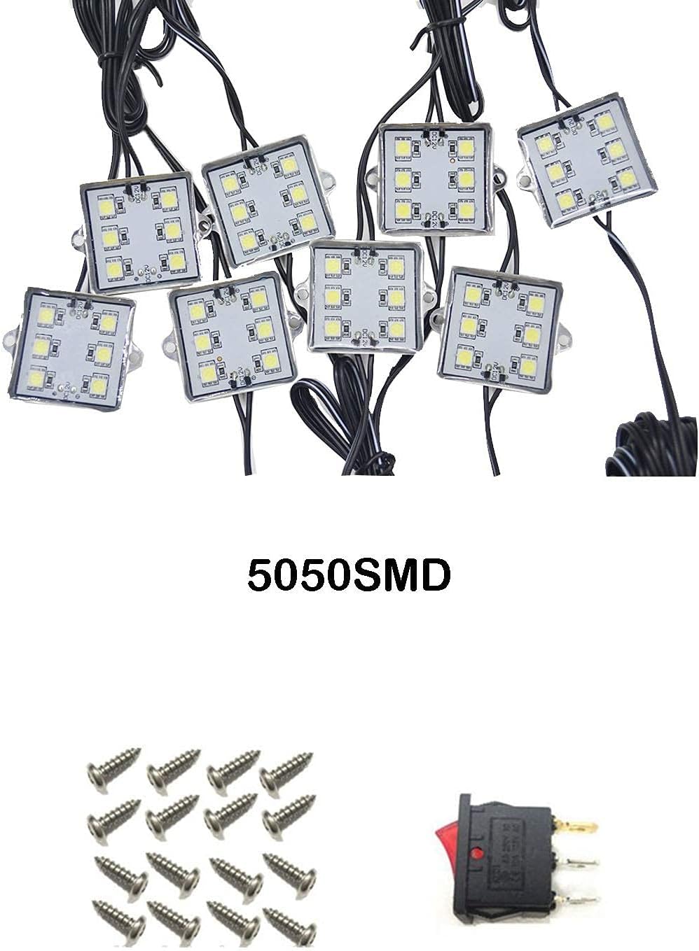 Truck Bed Lights,8Pcs White Tool Box Light,Cargo Bed Lights for Trucks,48 Led Rear Work Box Lighting Kit,Rail Side Marker Rock Light for Pickup Cargo Trailer Under Car w/Switch