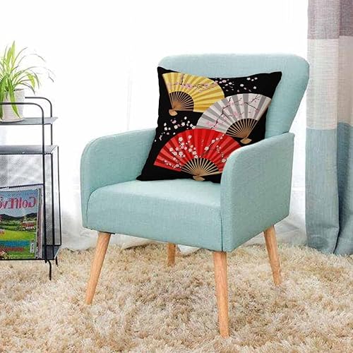 Miniatura 2 de AOYEGO Funda de almohada con diseño de abanico japonés, rama de flor de cerezo asia, plantas artísticas y florales, elegante funda de almohada de