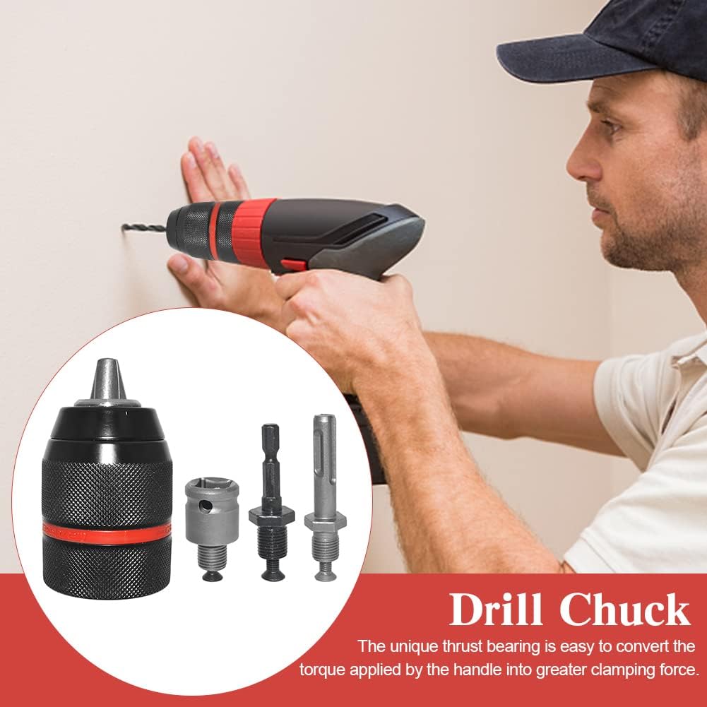 Keyless Drill Chuck for Milwaukee, 1/2"-20UNF Mount, 1.5-13mm All-Metal Self-Tightening Quick Change Chuck, Including 3/8" SDS-Plus Shank 1/2" Impact Wrench Adapter 1/4" Hex Shank