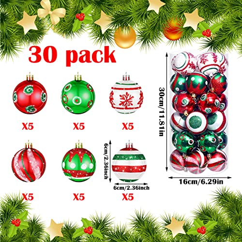 30 Pcs Christmas Ball Ornaments Red Green Hanging Christmas Ball Ornaments Decorations (Cute, Red, Green And White) #TOP1