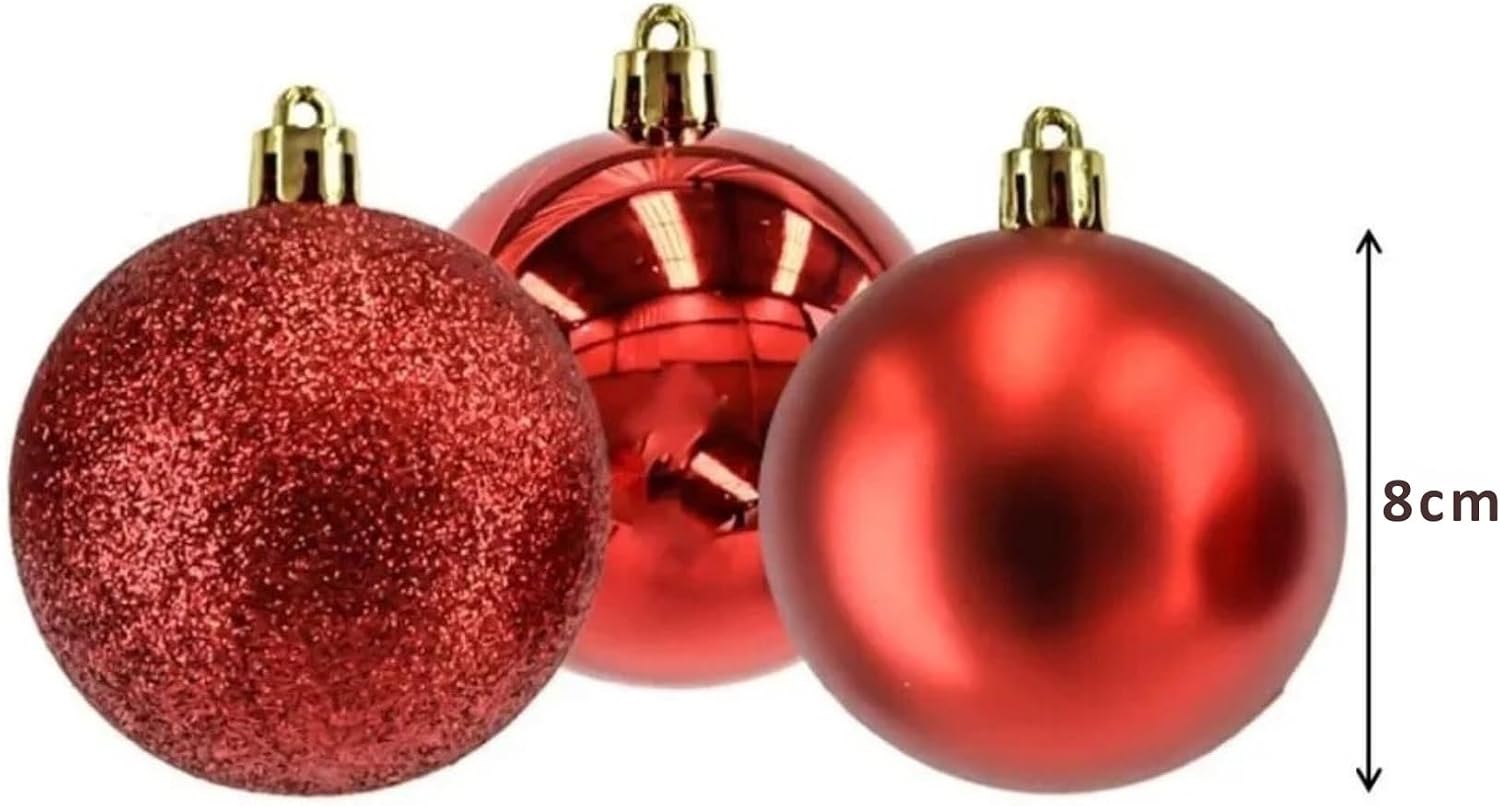 Kit 12 Bolas De Natal 8cm Grande Mista Glitter Fosca Lisa Enfeite Natalino Árvore Natal Decoração Presente Ornamentos Decorativos Christmas-Lene (Bola Dourada)