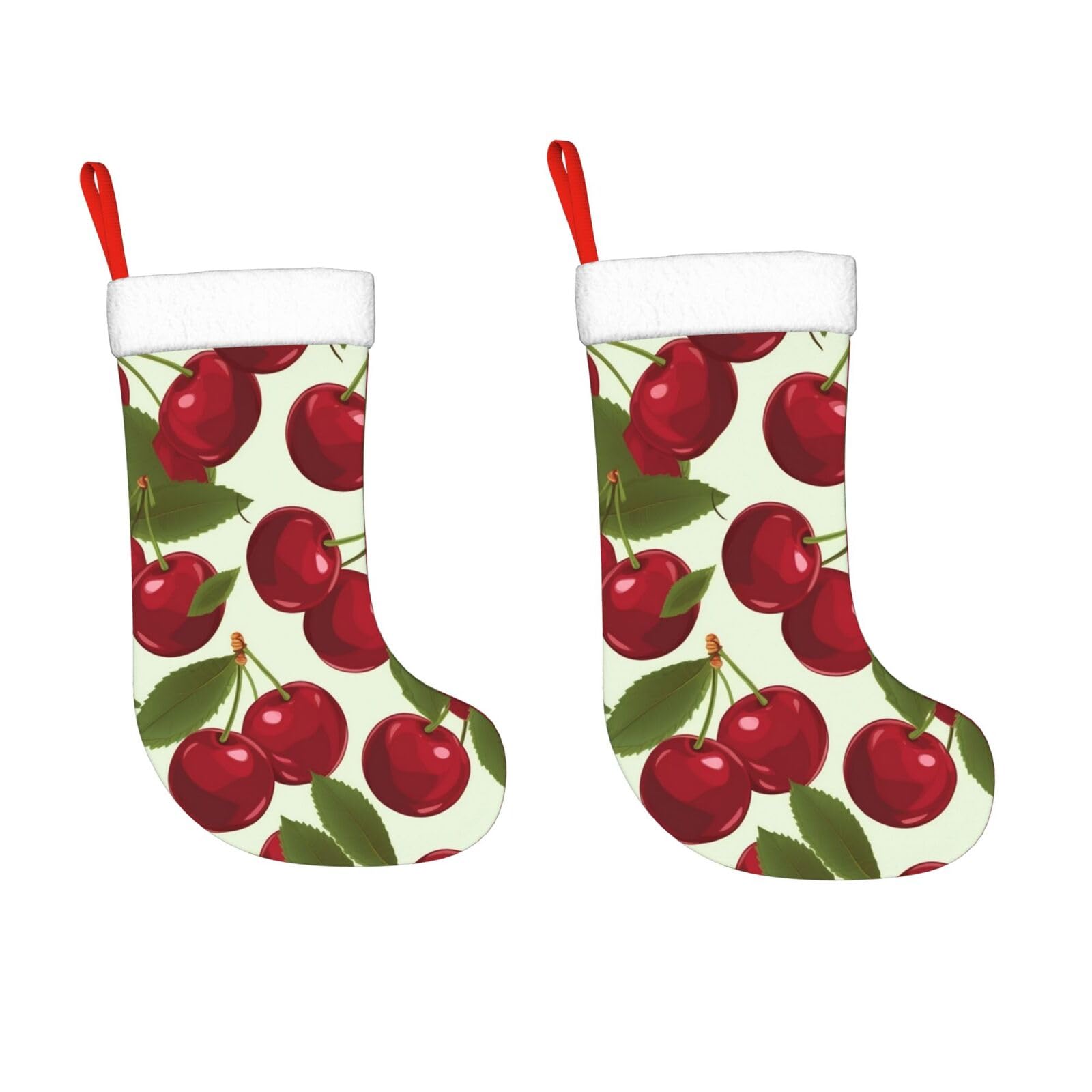 KLOPH 2 Pack 18 Inches Christmas Stockings Personalized Cherry Fruit Xmas Stocking Hanging Decoration Fireplace Stocking for Holiday Xmas Tree Christmas Fireplace Decor Gifts