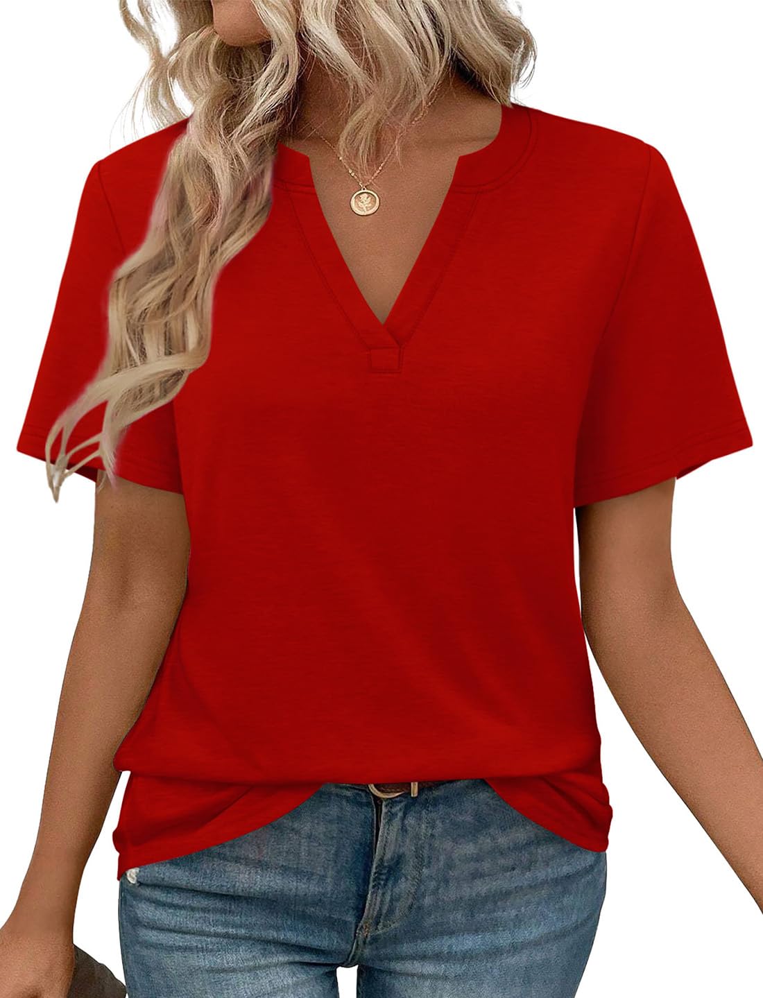 WEESO Womens Tops Summer Short Sleeve V Neck Blouses Business Casual Loose Fit Tshirts Trendy Fashion Outfits