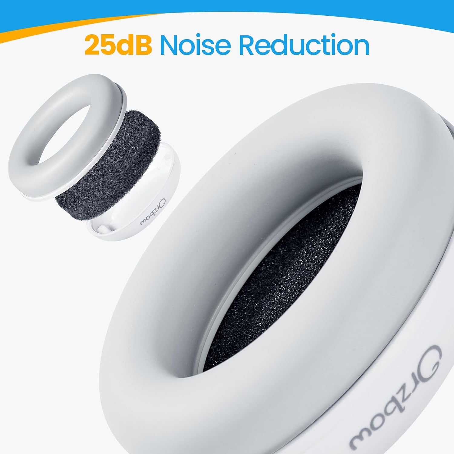 Orzbow 2-in-1 Baby Ear Muffs Noise Protection, Noise Cancelling Headphones for Babies up to 48 Months, Adjustable Infant Ear Protection with Non-Slip Band for Airplane Travel Sleep, White