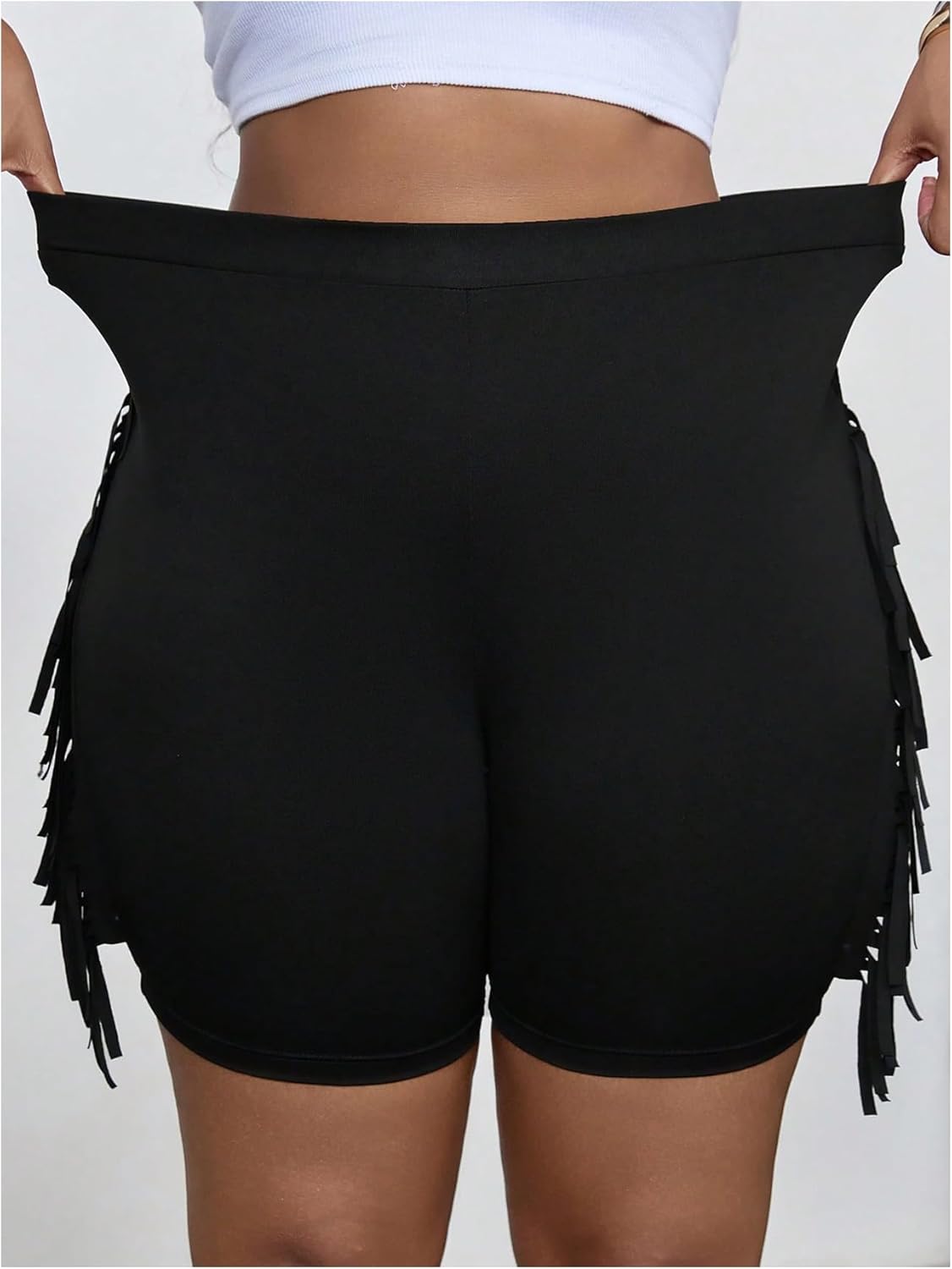Women's Plus Size Tassel Fringe High Waisted Shorts Skinny Summer Bermuda Shorts - Image 5