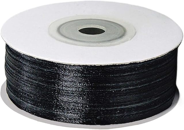 91m Thin Black Ribbon Satin Ribbon 3mm Solid Color Fabric Ribbon Silk Satin Roll,Black Wrapping Ribbon and Bows for Gift Wrapping DIY Crafts Hair Christmas Bows Cake Wedding Balloons