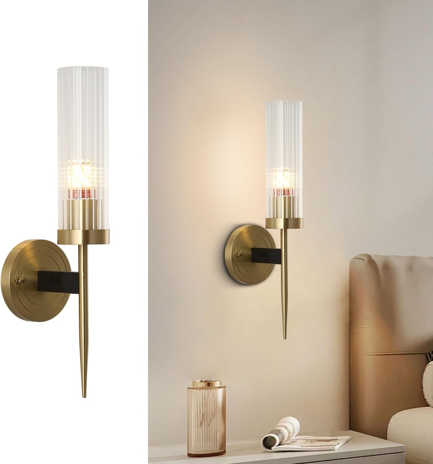 Vintage Brass Industrial Wall Sconces Single Vanity Light Wall Lamp Glass Tube Sconces Wall Lighting for Vanity and Living Room