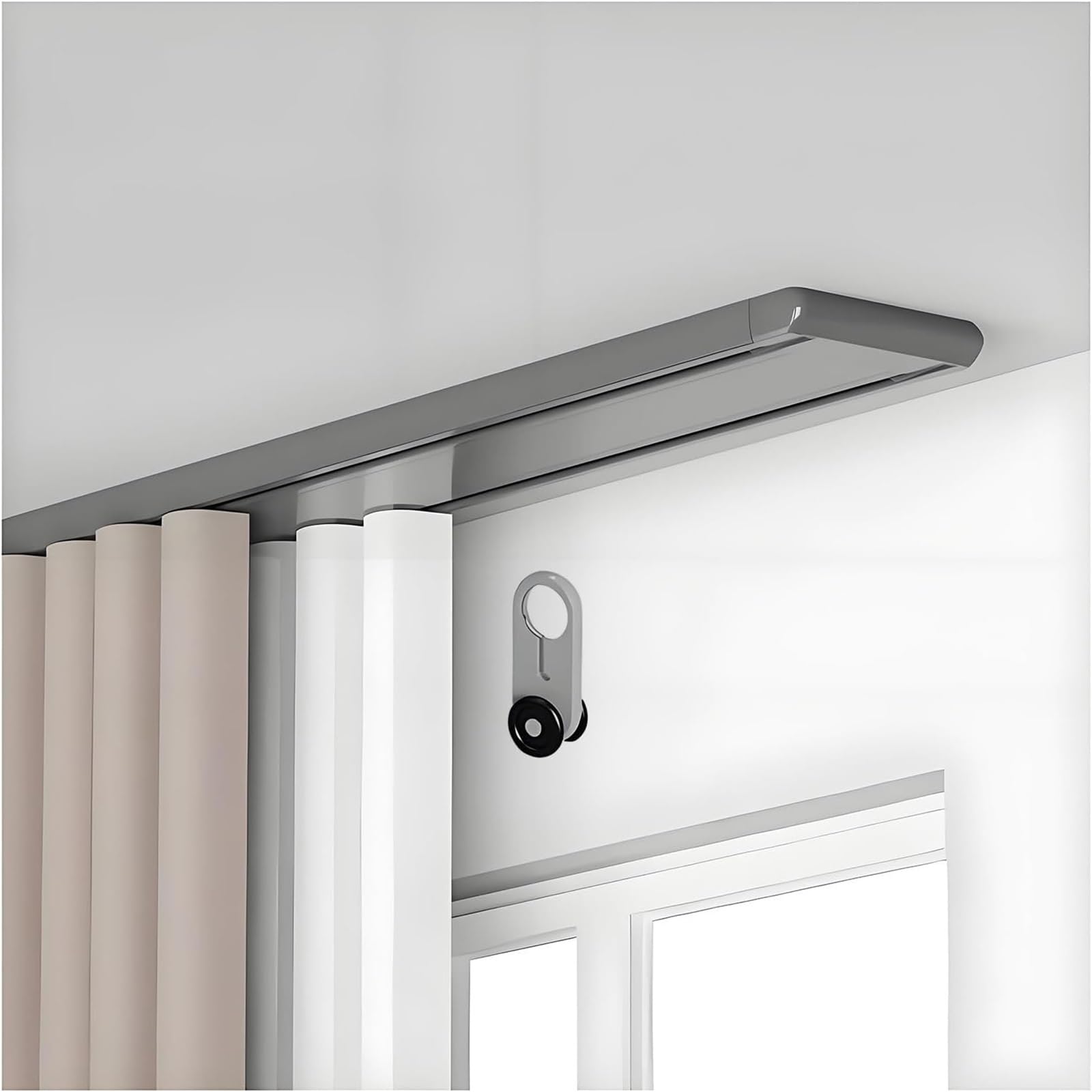 Wytrzymały system szyn z podwójną zasłoną, ultracienki aluminiowy uchwyt sufitowy do sypialni, salonu i przegrody szpitalnej, 5,9 m, szary