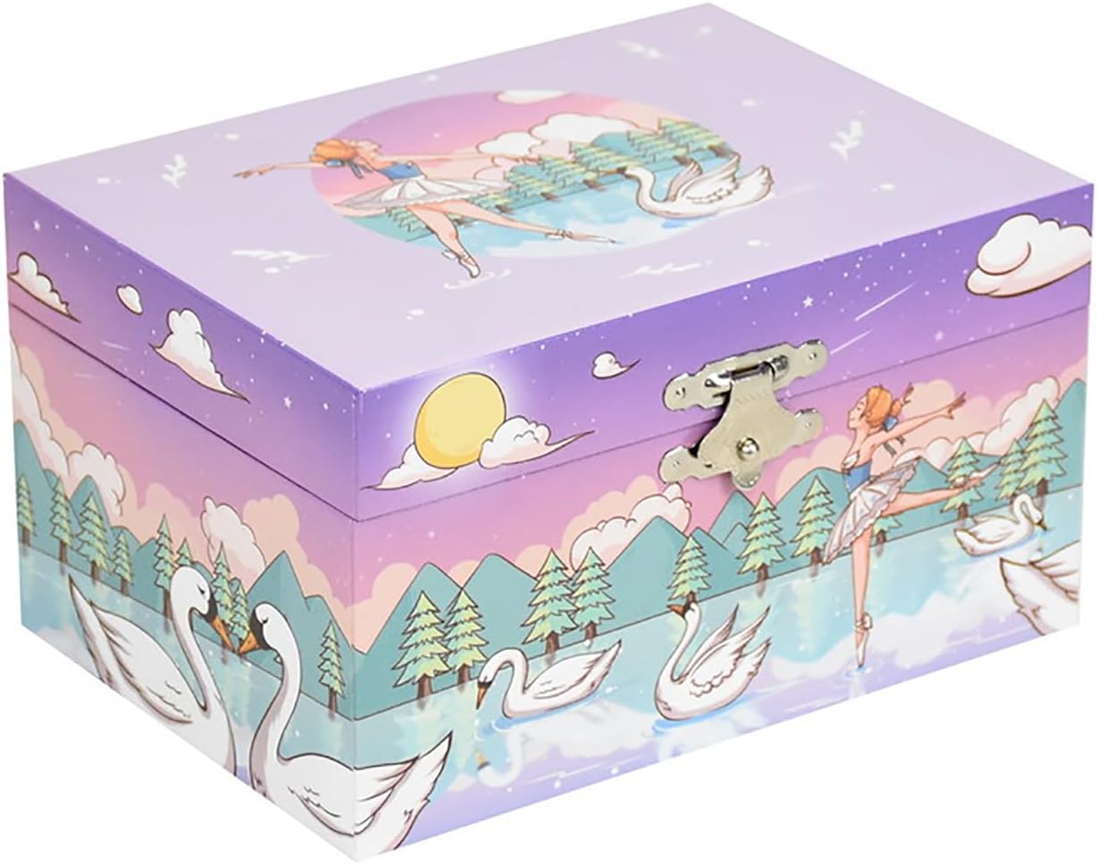 Wooden Ballerina Music Box for Girls - Swan Lake Melody, Spinning Ballerina Jewelry Box with Fairy - Tale Swan & Scenery, Ballet Birthday Gifts for Little Girls, Ideal Dance Gifts & Kids Jewelry Box