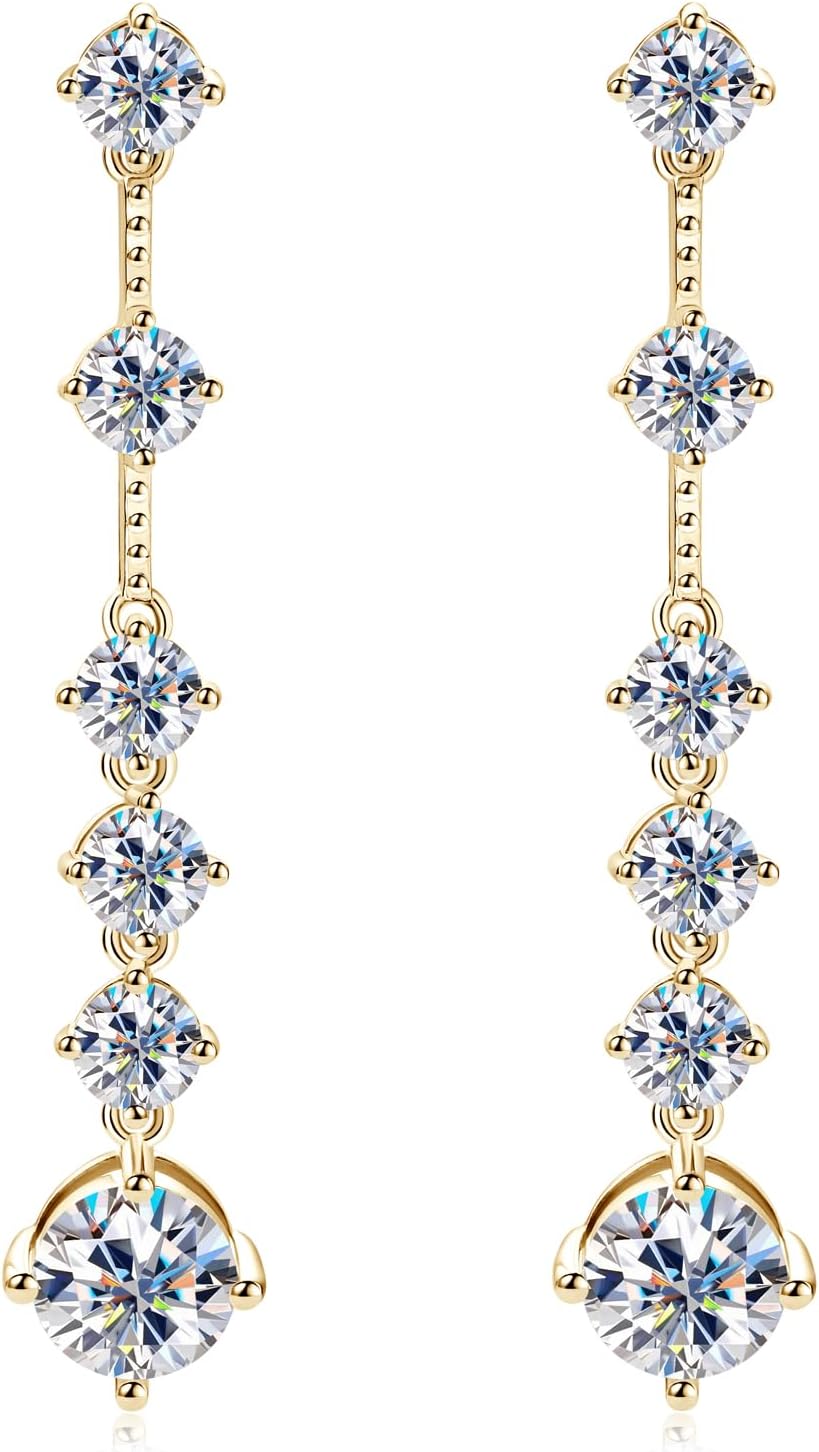 Moissanite Dangle Earrings for Women, 925 Sterling Silver Moissanite Short Long Drop Earrings 1-3CT D-E Color VVS1, Gold Plated Wedding Earrings for Brides Bridesmaid Jewelry Gifts