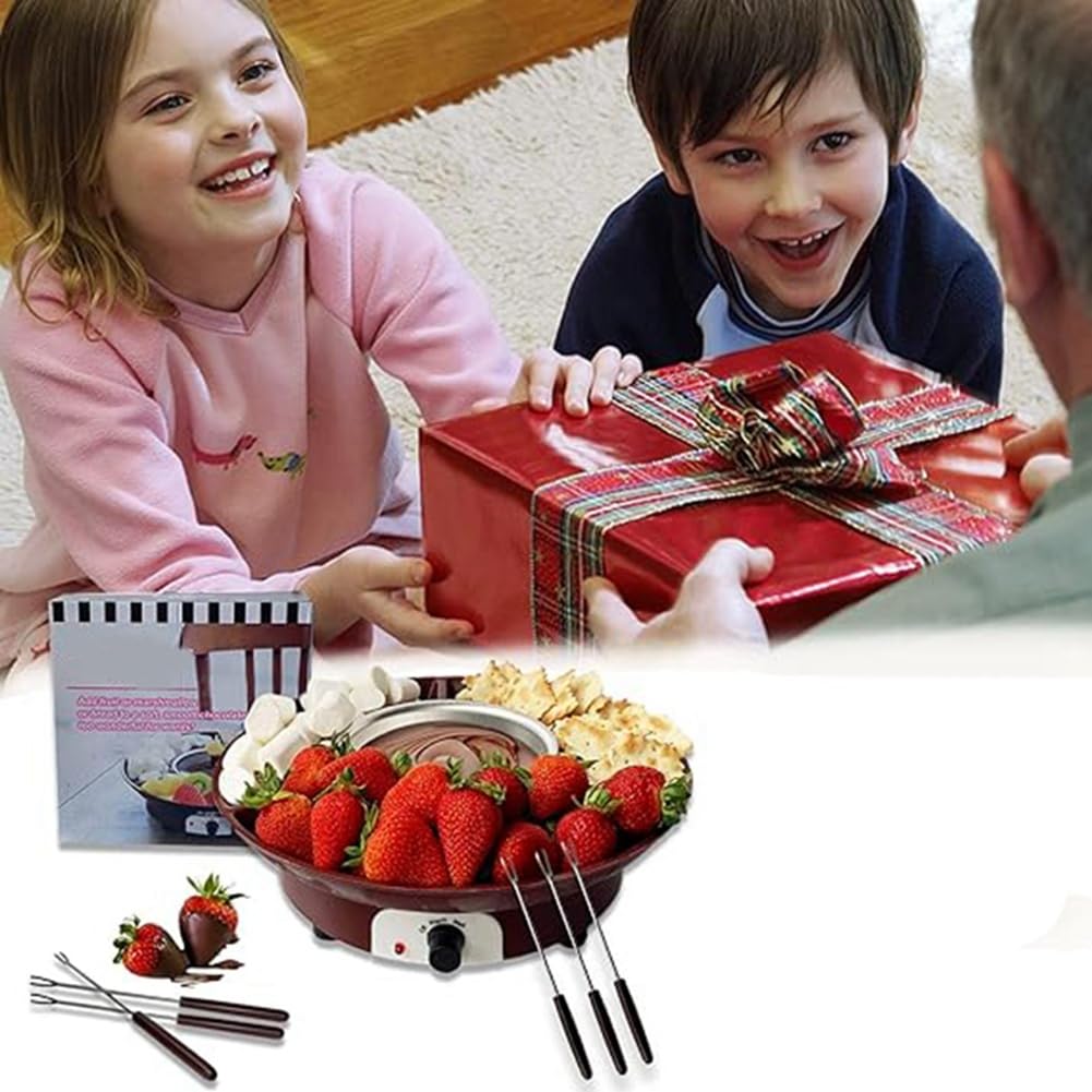 Juego de Ollas para Fondue, MáQuina EléCtrica para Hacer Fondue de Chocolate con 4 Tenedores, Kit de MáQuina para Fundir Queso, Control de Temperatura. Enchufe Europeo