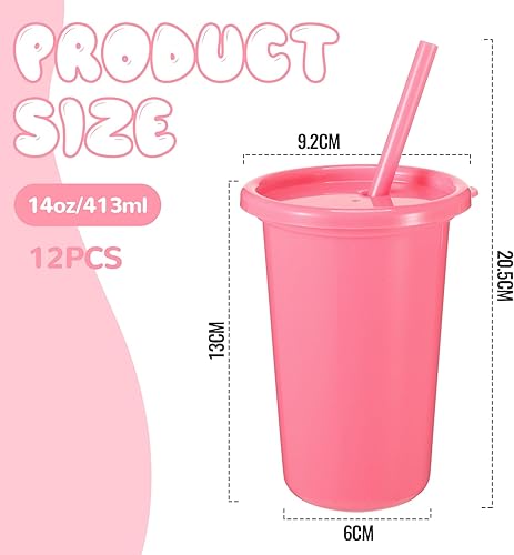 Miniatura 3 de Nuanchu 12 vasos a granel con tapa y pajita, vasos de plástico de 14 onzas para adultos, reutilizable, taza de café, juego de tazas de agua, taza de
