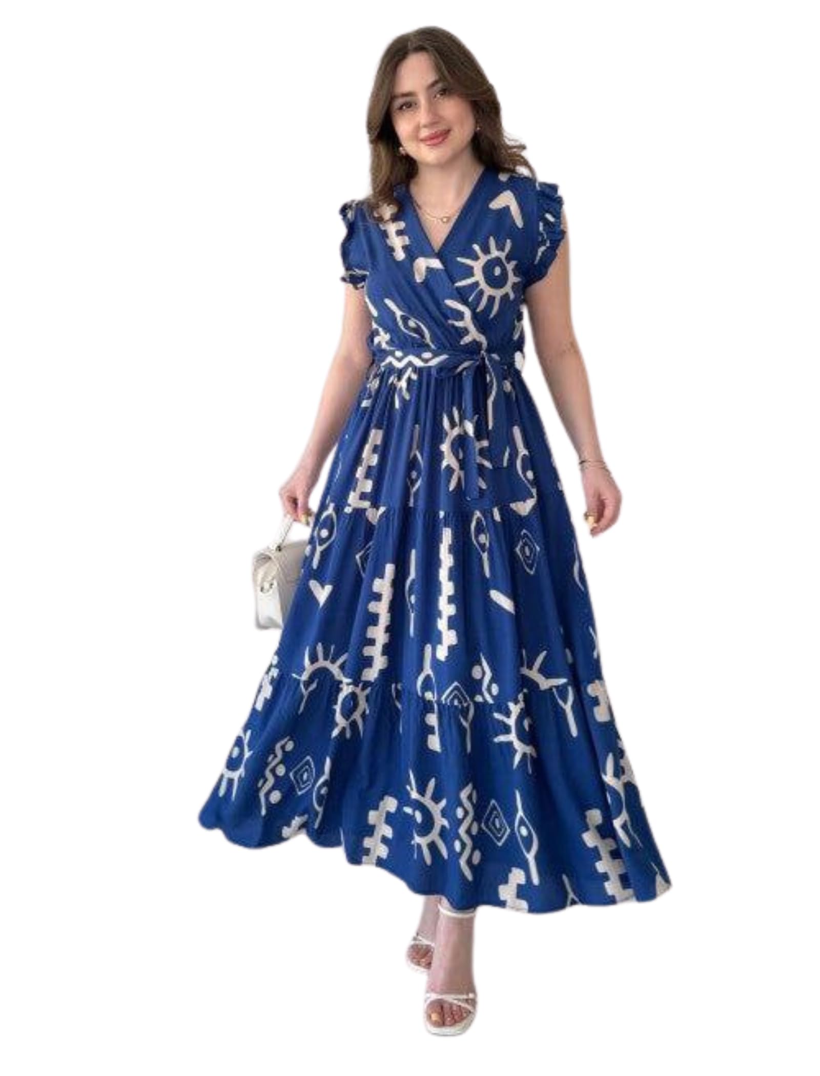 Modestouze Attires Dress for Women Western Maxi Style, Indo Western Dresses, One Piece Long Gown, A Line Flared Pattern, Ethnic Look Outfit for Women Blue