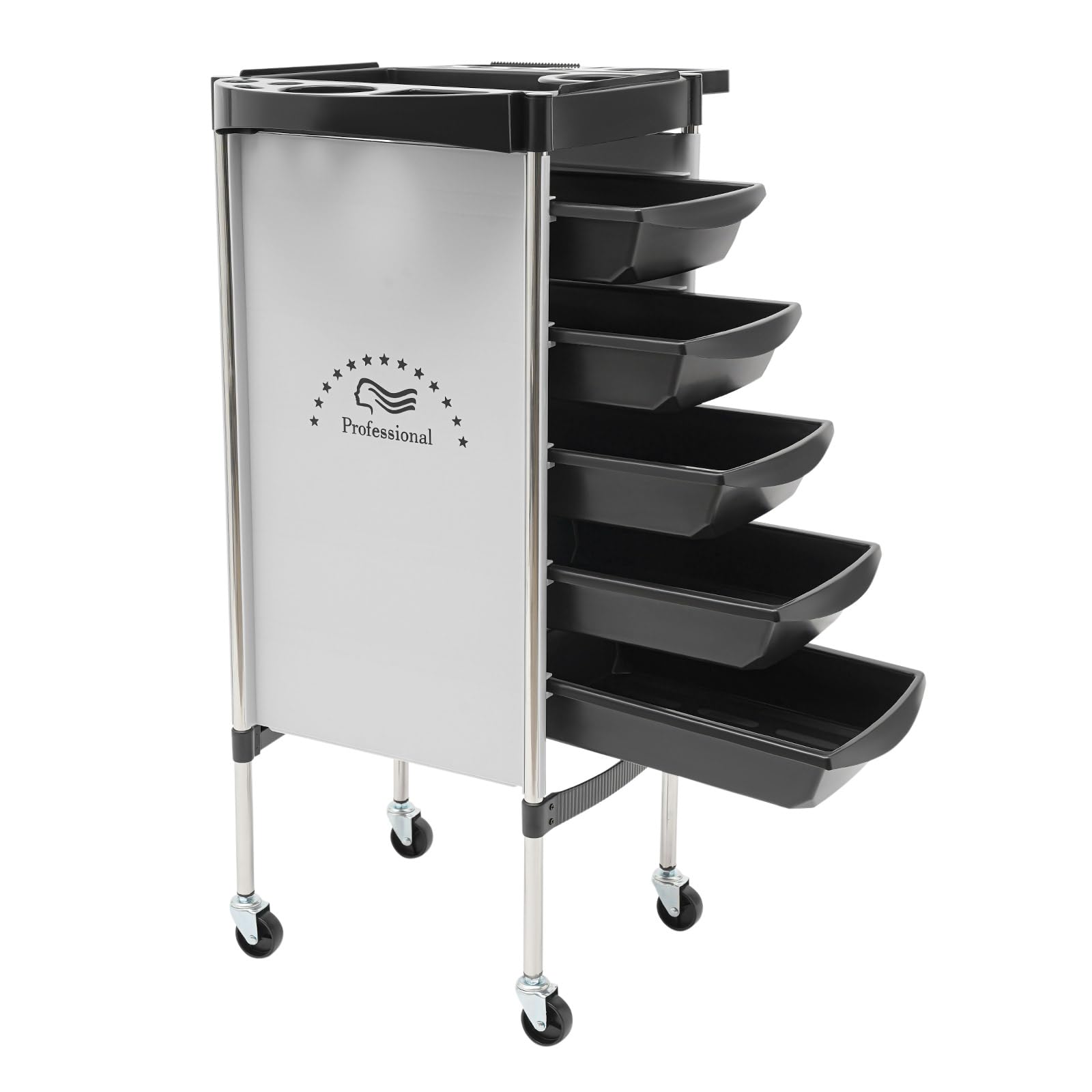 Carrello con Ruote Carrello per Parrucchiere Carrello da Lavoro a 6 Livelli Carrello per Cosmetici con 5 Cassetti Carrello per Salone di Bellezza 52,5 x 36 x 85,5 cm (Argento)