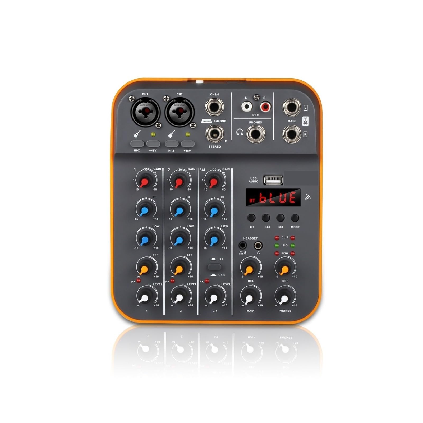 Mezclador de audio, Mezclador de audio Fuluode V4 Consola mezcla sonido USB Grabación por computadora Alimentación fantasma 48 V Retardo Repetición Efecto 4 canales