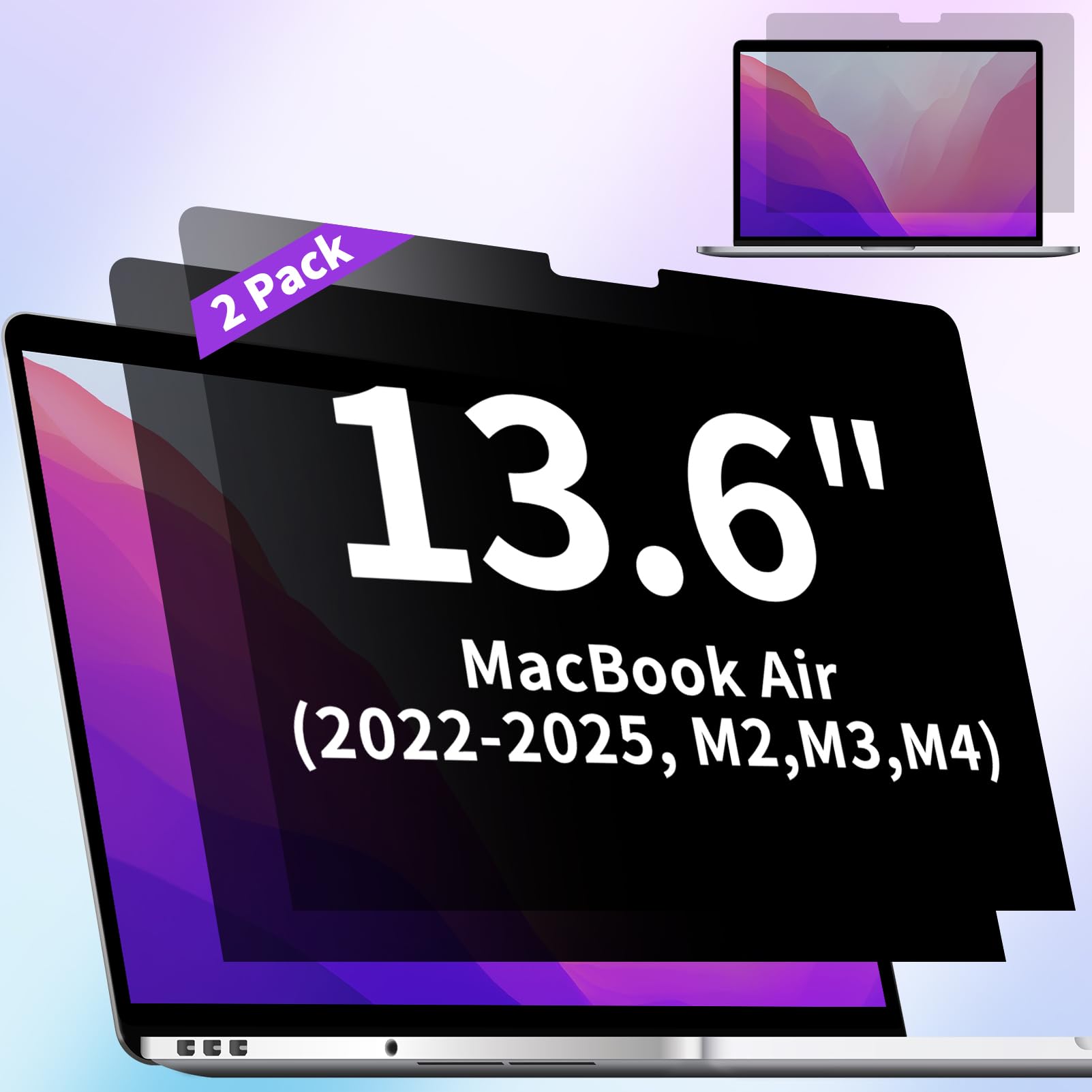 ANTOGOO V 2-Pack Privacy Screen Protector for MacBook Air 13.6 Inch (2022-2025, M2, M3, M4) – Matte Laptop Privacy Screen Anti Blue Light Glare Filter for Models A2681 A3113 A3240
