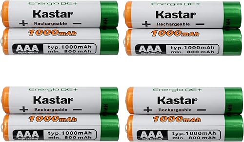 Kastar AAA Paquete de 8 baterías recargables Ni-MH de 1000 mAh de súper alta capacidad precargadas para Panasonic BK40AAABU HHR-4DPA HHR-55AAABU