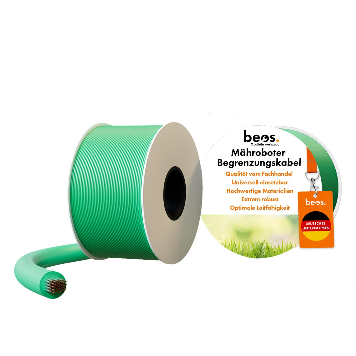 BEOS® Premium Begrenzungskabel für Mähroboter - Universell kompatibel – hochwertiger Begrenzungsdraht - Kompatibel mit Rasenroboter von Worx, Gardena, Husqvarna, Bosch, Stihl, UVM. Ø2,7mm – 100 m