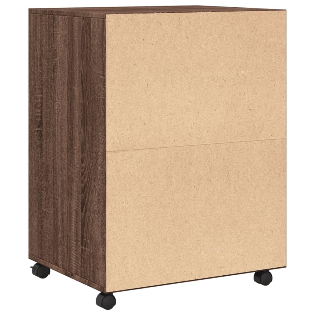 Brokky Armadietto con Ruote Rovere Marrone 60x48x81 cm in Truciolato-Carrello Porta Stampante,Mobiletto con Ruote,Supporto per Stampante in Legno,Classificatore per Documenti per Studio,Ufficio