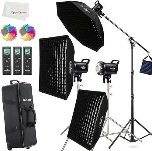 Godox SL60IID Kit de luz LED, paquete de 3 luces de video de estudio de 210 W 5600 K, luz LED de montaje Bowens, máximo 70 W, 8 efectos FX, control