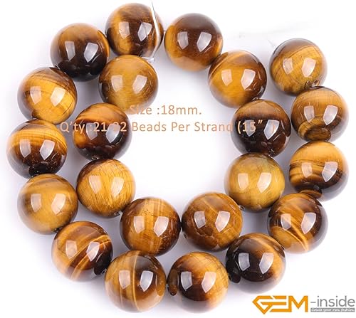 Miniatura 2 de GEM-Inside - Cuentas sueltas de ojo de tigre natural de 0.71 pulgadas (0.709 in), cuentas redondas de cristal energético para hacer joyas, 15