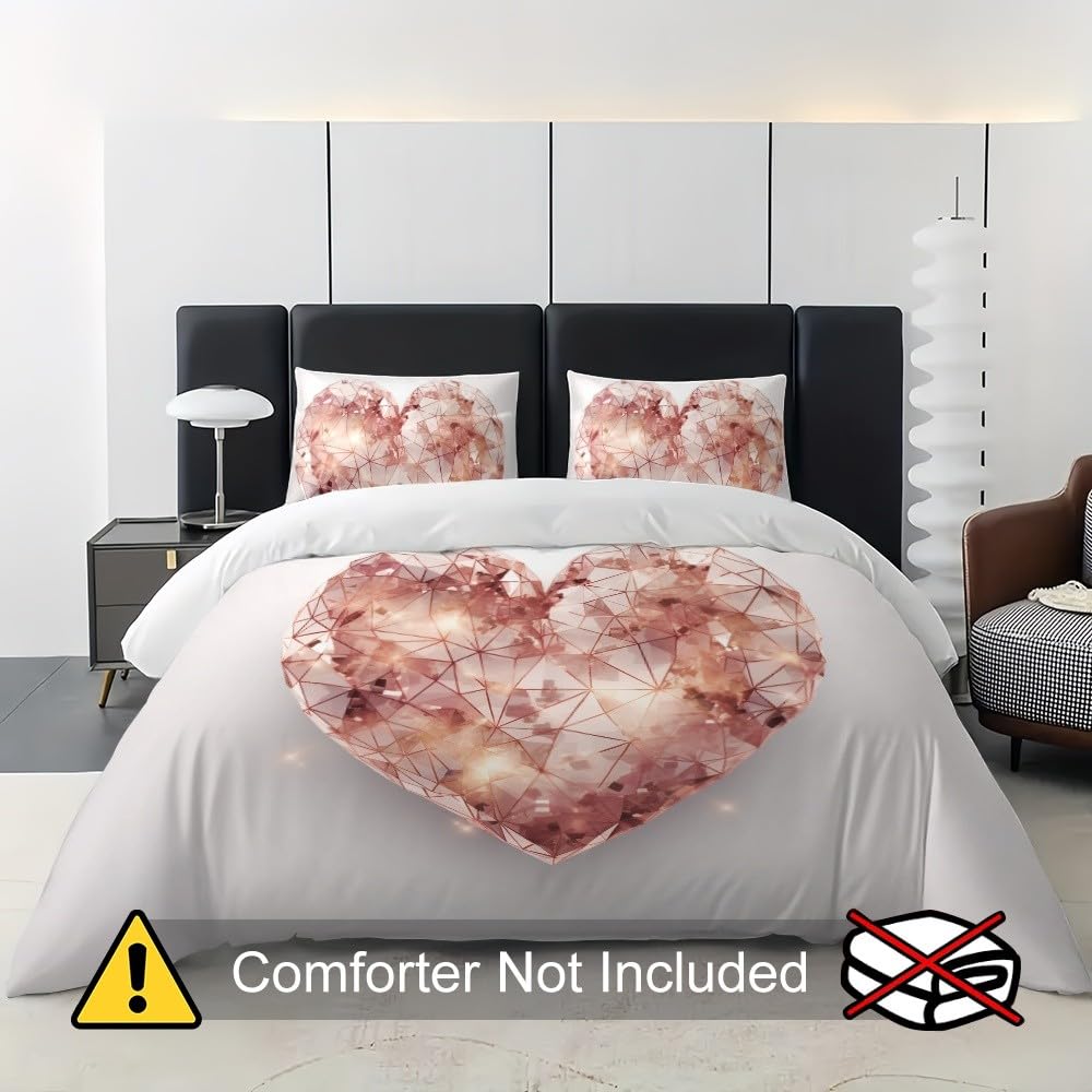 Geometryczna kreatywna poszewka na kołdrę w kształcie serca 2 osoby z zamkiem błyskawicznym 250 x 200 cm różowy zestaw pościeli z mikrofibry, można prać w pralce, dla dzieci, nastolatków i dorosłych