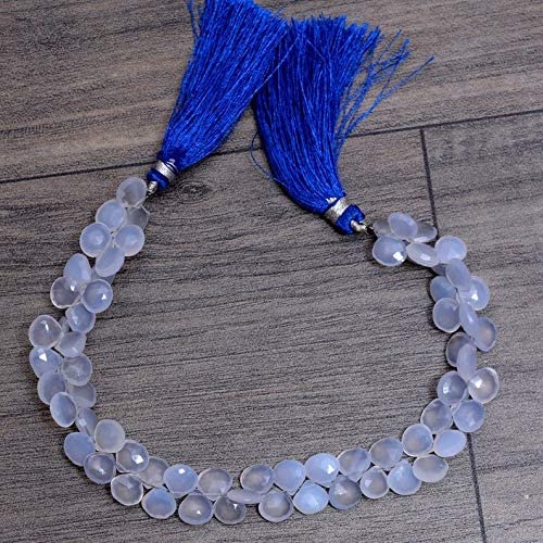 Naturalny niebieski chalcedon 7 mm-8 mm fasetowane koraliki briolette w kształcie serca, pasmo 20 cm, chalcedon AAA, półszlachetny kamień szlachetny briolette do biżuterii