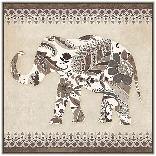 Amanti Art Framed Canvas Wall Art 30x30 Boho Elephant II Neutral by Wild Apple Portfolio, Framed Wall Art Canvas, Animals Artwork, Country Rustic Decor, Large Poster Painting for Living Room,