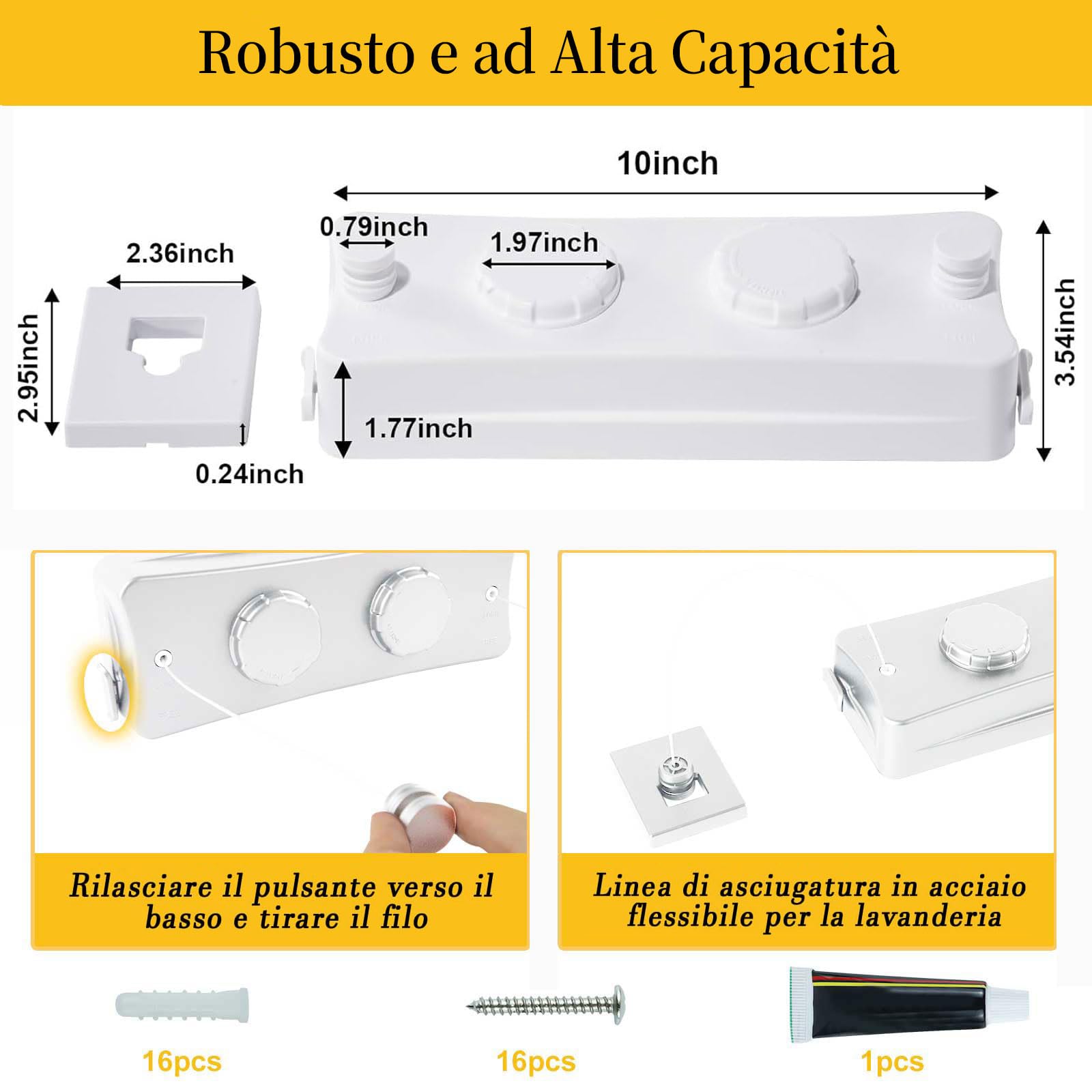 Domigard Corda per Stendibiancheria Retrattile,Biancheria Interna a Parete Doppia Linea Invisibile Filo di Lino Estensibile in Acciaio Inossidabile,Corda da Biancheria regolabile2*5,1m (Bianco)
