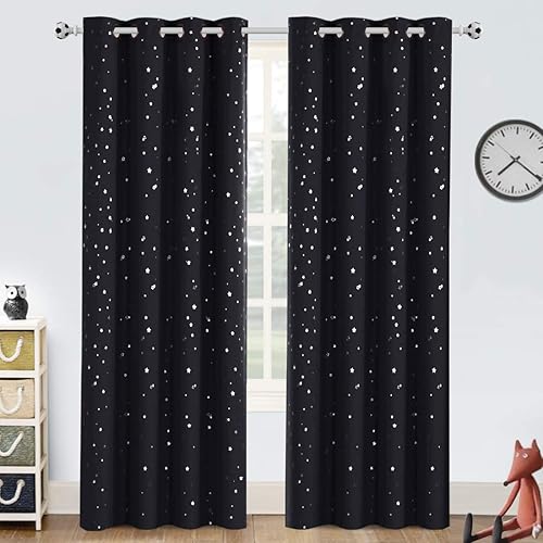 Miniatura 24 de PrinceDeco Cortinas Opacas para Niños para Dormitorio con Aislamiento Térmico Cortinas de Estrellas Centelleantes de Bronce para Niños con Ojales