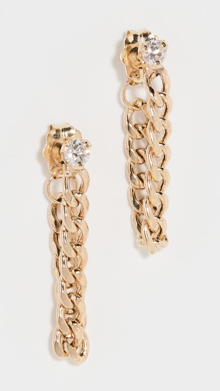 Zoe Chicco Women's 14k Prong Diamond Small Curb Chain Huggie Earrings, 14K Gold, One Size - Image 2