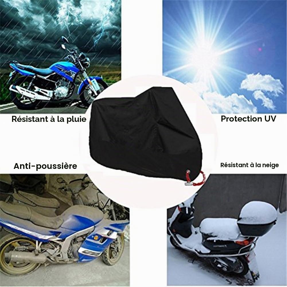 Housse de Moto XXXXL Exterieur Interieur Housse de Scooter Couvre de Moto Respirante Couleur Noire Couvrir Trous de Serrure Couvercle de Protection UV imperméable Motorcycle Cover Taille 4XL