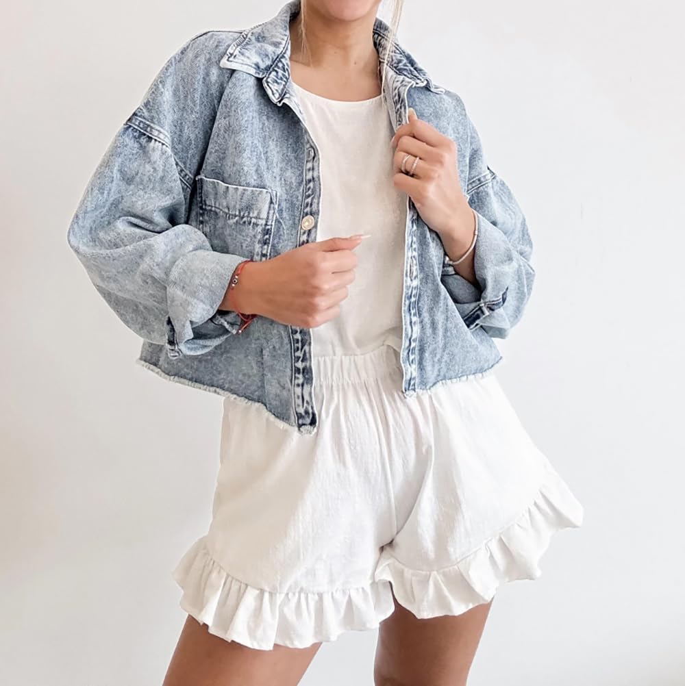 Women Summer 2 Piece Sets Side Tie Crop Tank Top And High Waist Ruffle Shorts Cozy Beach Vacation Outfits - Image 3