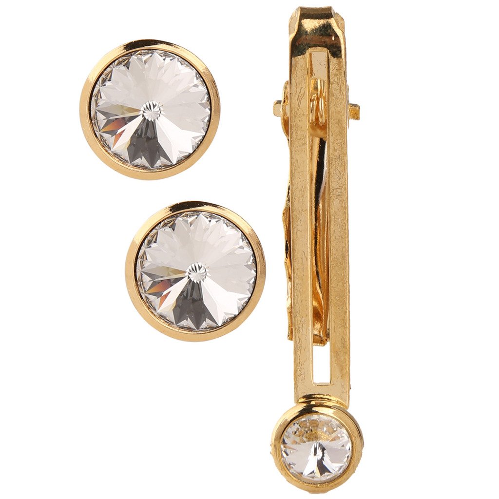 Cufflinks Tie Pin Set with Crystal for Men in a Gift Box TNABAZGOLDSET359