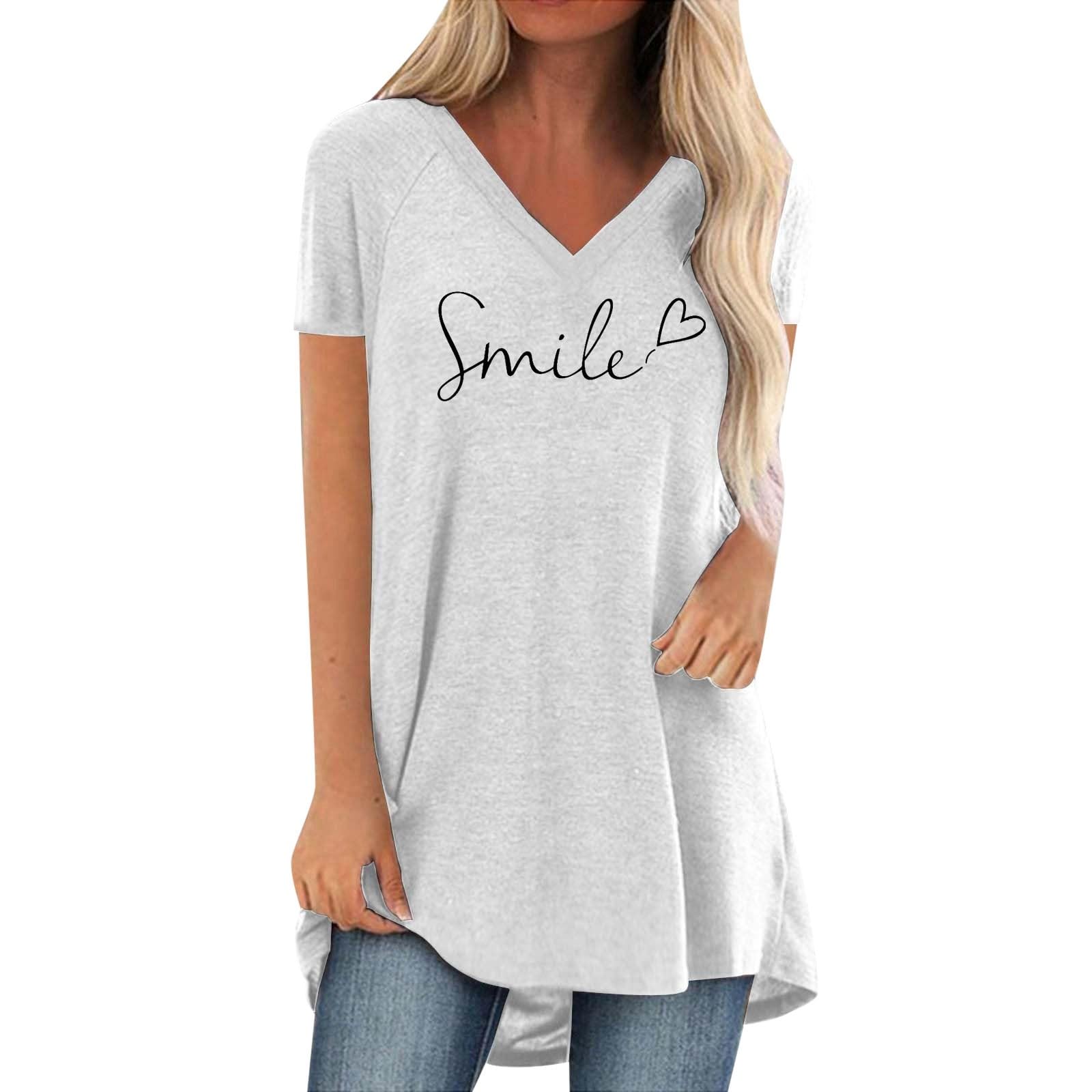 Damen Sportshirt,Tshirt Damen Lässige Druck Oberteile Pullover T-Shirt Einfarbiges Basic Shirt Rundhals Kurzarm Sommer Tops Lockere All-Match Tunika Bluse Laufshirt Sportshirt Ärmellose Bluse